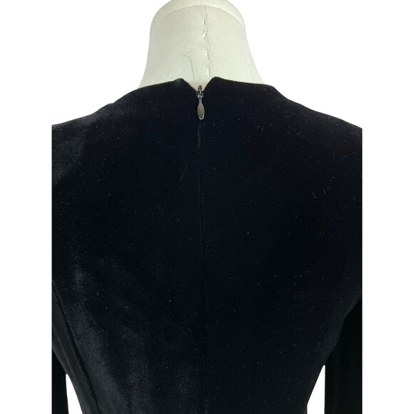 Vtg 80s Wayne Clark Black Velvet Dress With Puff Sleeves & Bow Back Detail Sz 4 - Picture 5 of 9